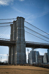 Brooklyn Bridge over East River connecting Manhattan New York to Brooklyn USA