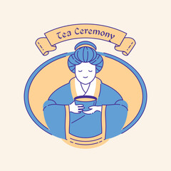 tea ceremony with geisha badge design