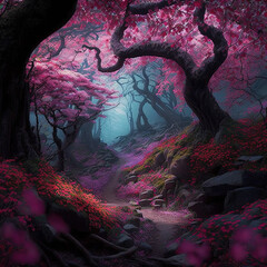 Pink Forest. Ai generated
