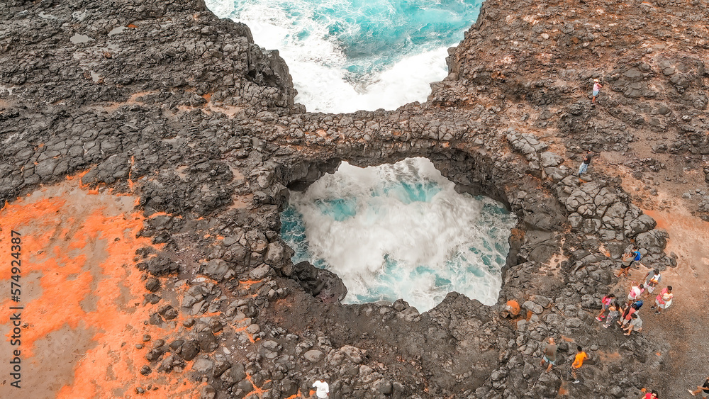 Canvas Prints Pont Naturel, Mauritius Island. Beautiful arch rock formation from a drone viewpoint