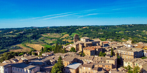 Fototapeta na wymiar Panoramic aerial view of Orvieto medieval town from a flying drone - Italy