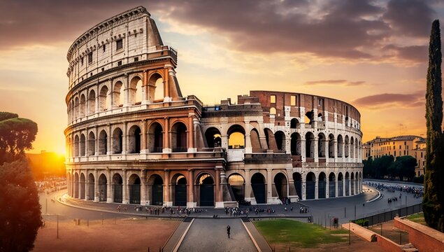 Rome's enchanting allure: sunset splendor with iconic monuments.