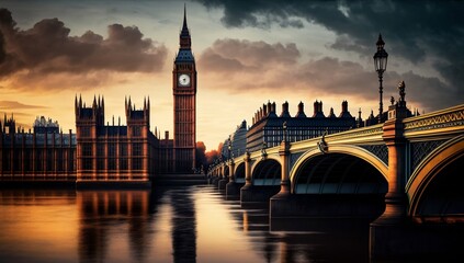 Memorable travel experience: majestic London skyline in twilight hues - obrazy, fototapety, plakaty