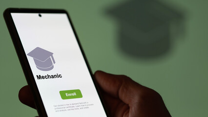 Mechanic program. A student enrolls in courses to study, to learn a new skill and pass certification. Text in English