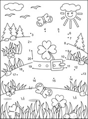 St. Patrick's Day dot-to-dot hidden picture puzzle and coloring page, poster, or activity sheet with leprechaun's top hat
