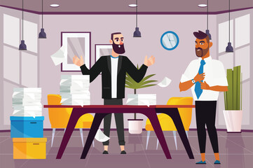 Deadline concept with people scene in the background cartoon design. Manager asks the employee to speed up the task. Vector illustration.