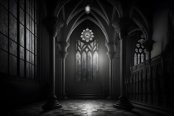 Gothic church illustration, black and white