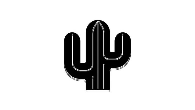 Black Cactus icon isolated on white background. 4K Video motion graphic animation