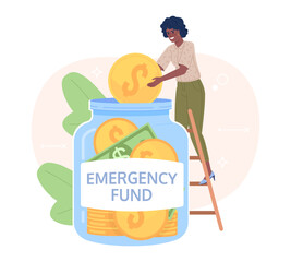 Saving money for emergency fund flat concept vector spot illustration. Editable 2D cartoon character on white for web design. Financial security creative idea for website, mobile. Oxygen font used