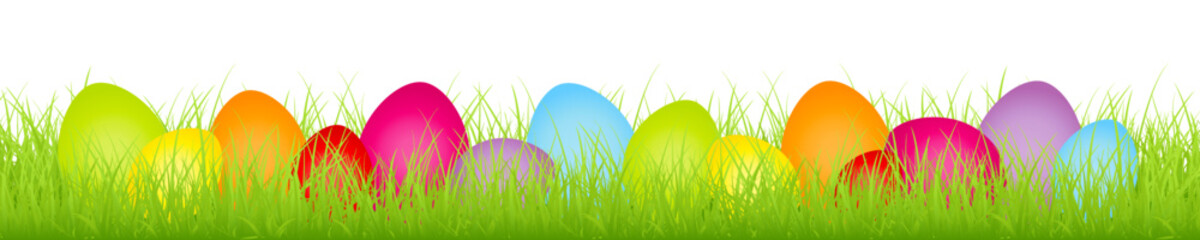 Banner 14 Bunte Ostereier Regenbogenfarben In Wiese