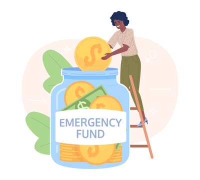 Saving Money For Emergency Fund Flat Concept Vector Spot Illustration. Editable 2D Cartoon Character On White For Web Design. Financial Security Creative Idea For Website, Mobile. Oxygen Font Used