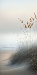 landscape illustration sand and sea in light fog, generative ai
