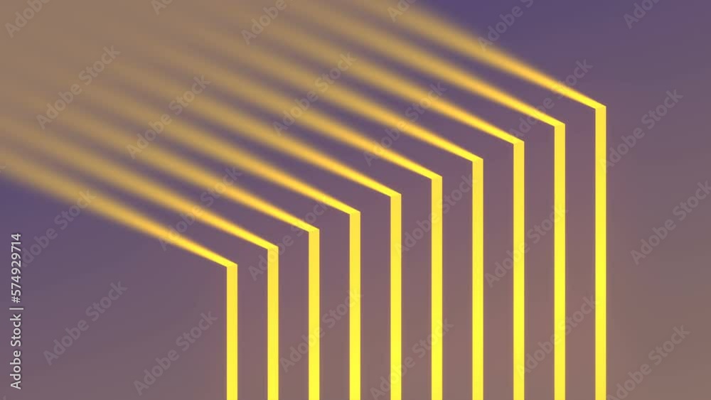 Aufkleber creative background with bright yellow floating strips of light on a dark purple surface. abstract 3
