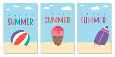 Naklejka premium Set of Summer time poster and summer cards. 
