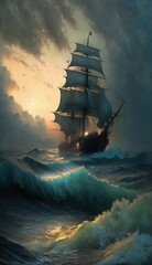 seascape with a ship in the style of Ivan Aivazovsky? generative AI