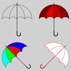 Colorful cute umbrellas collection in flat style. Umbrella illustration. Flat design. Vector.