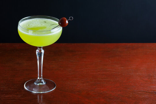 The Last Word Cocktail, a Drink Made From Green Chartreuse, Maraschino Liqueur, Gin, and Lime Juice Chilled in a Coupe Glass