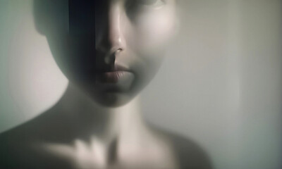 Blurred facial portrait of a woman. Abstract face illustration. (Generative AI)