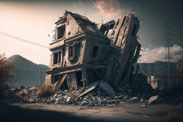 An illustration of building structure was damaged after the major earthquake. Generative Ai