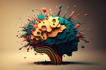 Splash of human brains. Concept of creativity, brainstoming or emotionality. Generative AI - obrazy, fototapety, plakaty