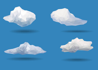 Flat white cloud polygon icon vector set  with blue color backdrop