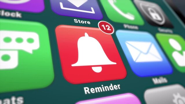 Video animation of a smartphone screen. In focus a reminder app with notifications. Moving background.