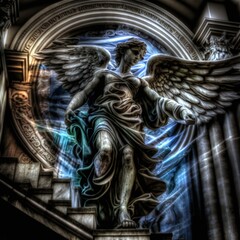 Statue-Shaped Human Personification of Knowledge With Lots of Futuristic Effects Generated by AI