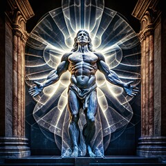 Statue-Shaped Human Personification of Knowledge With Lots of Futuristic Effects Generated by AI