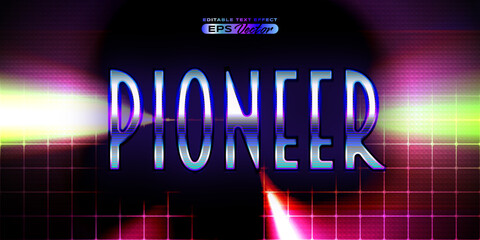 Retro text effect pioneer futuristic editable 80s classic style with experimental background, ideal for poster, flyer, social media post with give them the rad 1980s touch