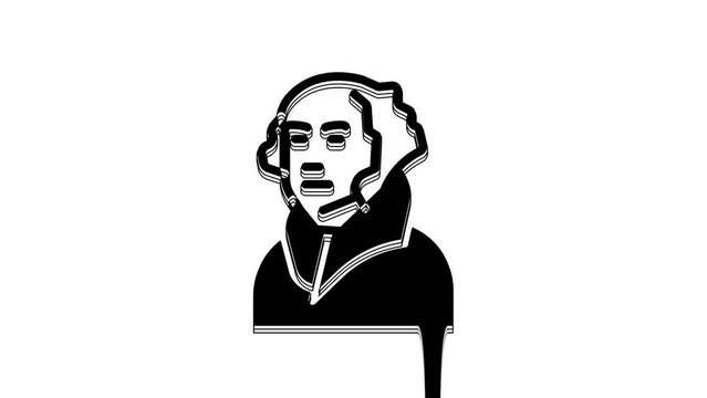 Black George Washington icon isolated on white background. 4K Video motion graphic animation