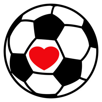 I love soccer. Silueta aislada de bal&oacute;n de f&uacute;tbol con coraz&oacute;n