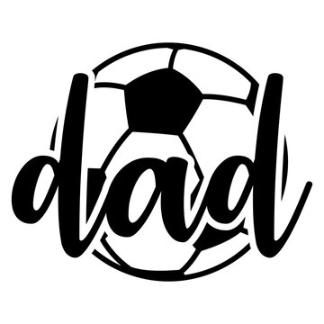 Logo soccer dad. Letras de la palabra dad en texto manuscrito sobre pelota de f&uacute;tbol