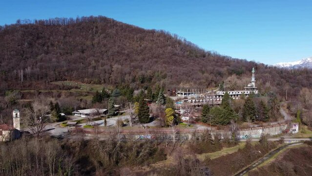 Consonno Ghost Town In The Olginate Municipality Of The Province of Lecco. Aerial Circle Dolly, Establishing Shot