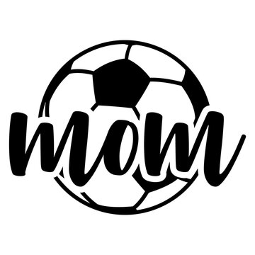 Logo soccer mom. Letras de la palabra mom en texto manuscrito sobre pelota de f&uacute;tbol