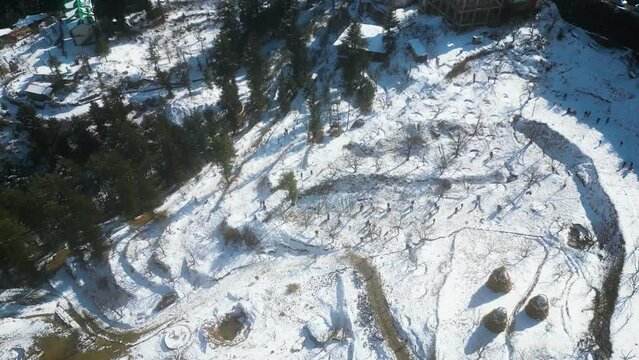 Aerial view after snowfall in kufri shimla