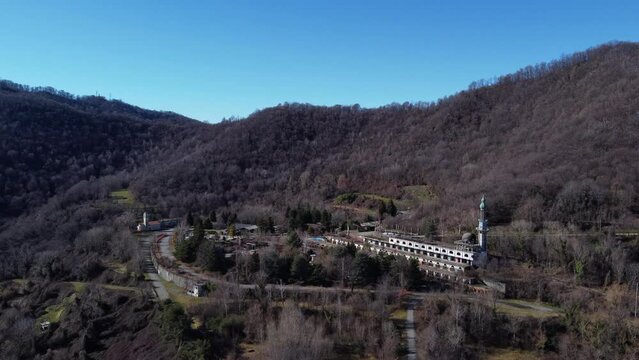 Aerial View Over Consonno Ghost Town In The Olginate Municipality Of The Province of Lecco. Orbit Motion