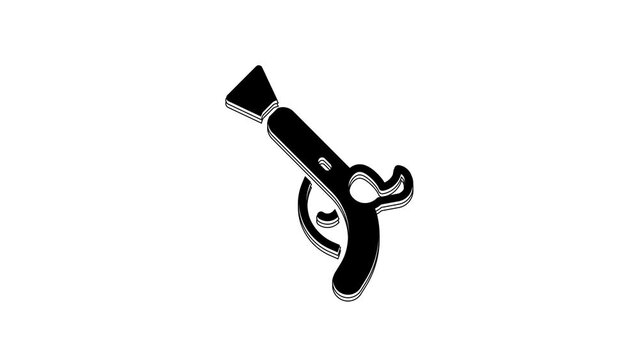 Black Vintage pistols icon isolated on white background. Ancient weapon. 4K Video motion graphic animation