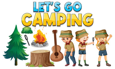 Set of camping kids cartoon character