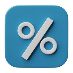 3D Percentage icon isolated on transparent background, png file.