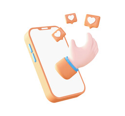 3d phone and hand with love icon for UI UX web mobile apps social media ads designs