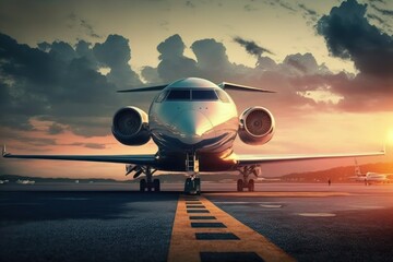 Fototapeta na wymiar Luxury private jet on airport runway (Generative AI)