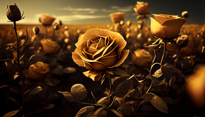 Golden Blooms: Field of Gilded Roses