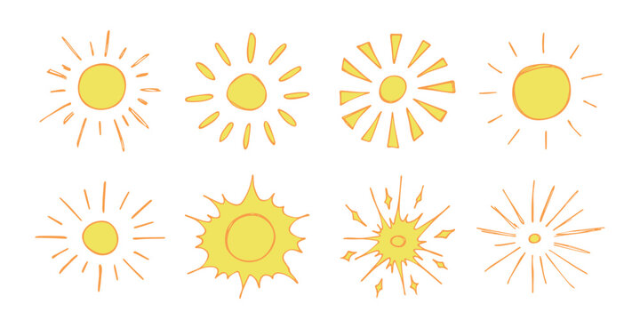 Hand drawn abstract sun symbol. Summer doodle set. Vector elements for design