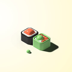 Sushi vector en 3d composé d'un maki et un sushi rolls, vectoriel modifiable avec illustrator, parfait pour icon de jeu ou tout autre utilisation graphique