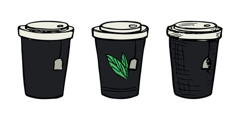 Cute cup of tea or coffee illustration. Simple cup clipart. Cozy home doodle set