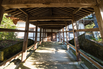 日本　岡山県岡山市北区吉備津にある吉備津神社の回廊