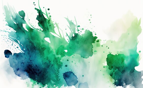 fond texturé de peinture aquarelle en tâches de couleur vert et bleu
