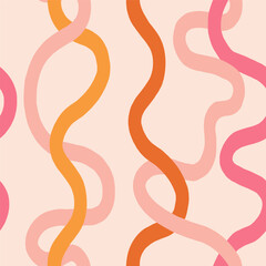 Vector twisted curvy lines pattern. Abstract seamless texture with hand drawn swirl lines. Funky background in retro style - 574940387