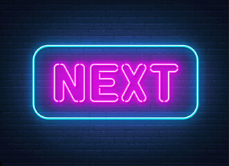 Next neon sign on brick wall background.