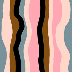 Abstract seamless striped pattern. Wavy lines vector texture in retro style. Vertical hand drawn lines background